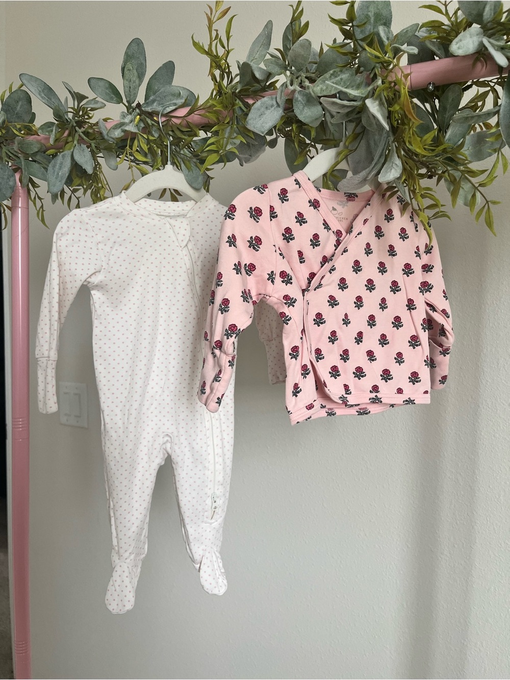 Pink Chicken Pink Floral Wrap Top & White Footed One-Piece Set